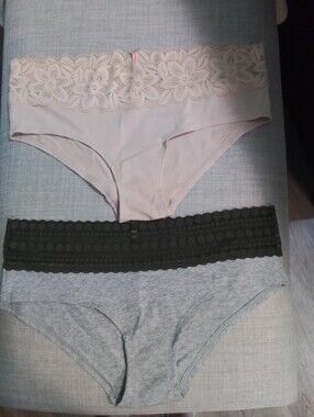 Pink Victorias Secret Lace Trim Hipster Briefs - Blush & Gray (Set of 2)